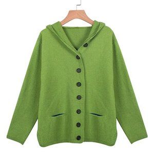 NWT Green Hooded Knit Button Cardigan Sweater Contrasting front pockets …